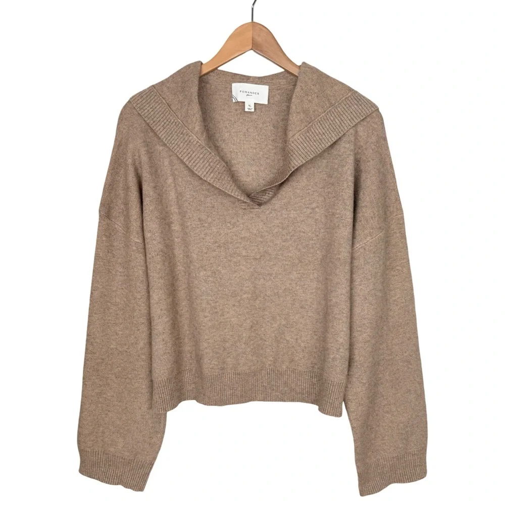 Tuckernuck Pomander Place Hoodie Sweater Cropped Tan Wide Sleeves Size XL - Picture 2 of 8